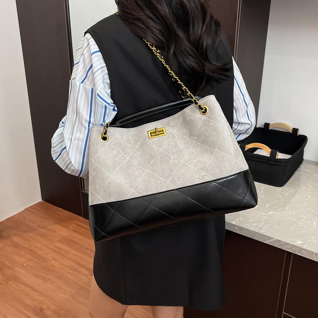 New fashionable high-end embroidery thread contrasting color tote bag portable shoulder trendy women's bag