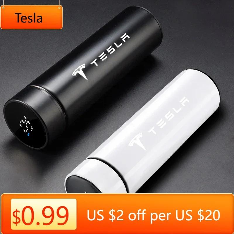 Car Sticker Tesla Car 500ml Stainless Steel Thermo Bottle Thermal Cup Temperature Display Vacuum Flasks For Tesla Model Y 3 S X
