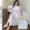 1011 New Ice Silk Pajamas Women's Ice Cream Ins Style Long-sleeved Trousers High-end Loungewear Suit Can Be Worn Outside