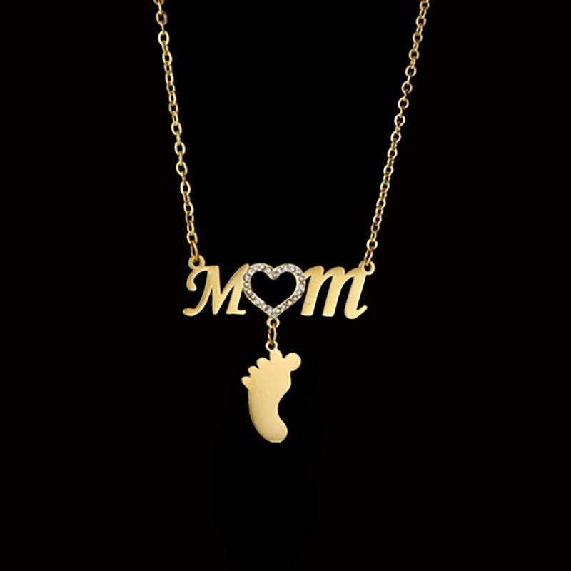 Diamond-Inlaid "MOM" Engraved Necklace with Personalized Paw Print Pendant