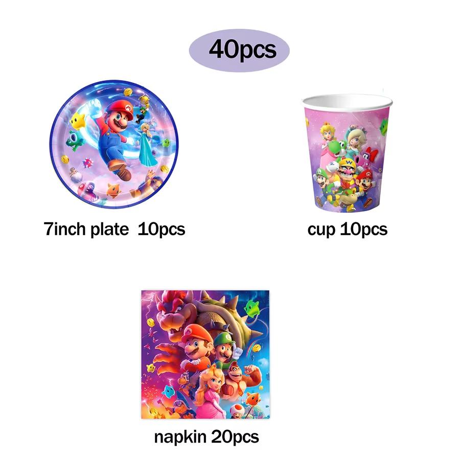 Super Mario Birthday Party SuppliesSet-Theme Inclusive Balloons Cake Topper BannerTableware Paper Plates & Napkins for Christmas