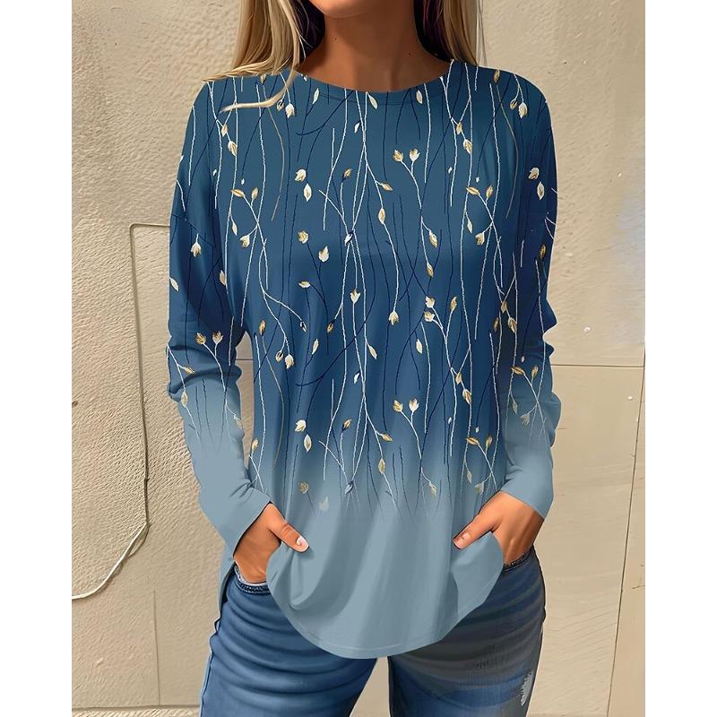 Women's 3d Printed Butterfly Flash T-shirt Fashion Long Sleeve Round Neck Regular Top Holiday Weekend Spring and Autumn Wear