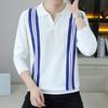 Autumn and Winter Fashion Men's Lapel Slim Sweater British Style Striped Contrasting Casual Knitted POLO Shirt Top