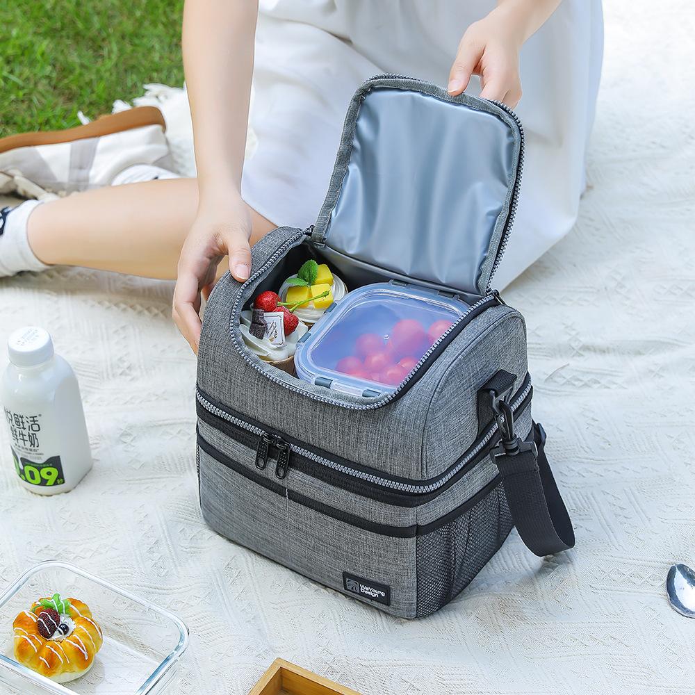 Insulated Lunch Bag Double Deck Outdoor Picnic Bag Portable Thermal Lunch Bag for Work Camping Hiking Beach Picnic