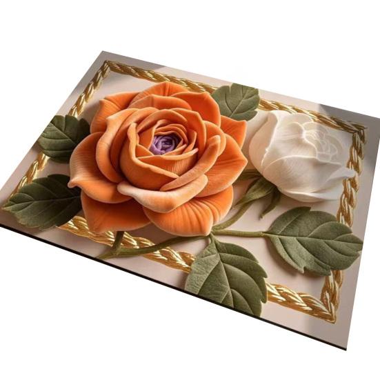 

Коврик с 3D узором розы, Абсорбирующий коврик из диатомовой земли, Цветочный коврик для пола, Нескользящий коврик для ванной для прихожей, душа, кухни, прачечной 60cm