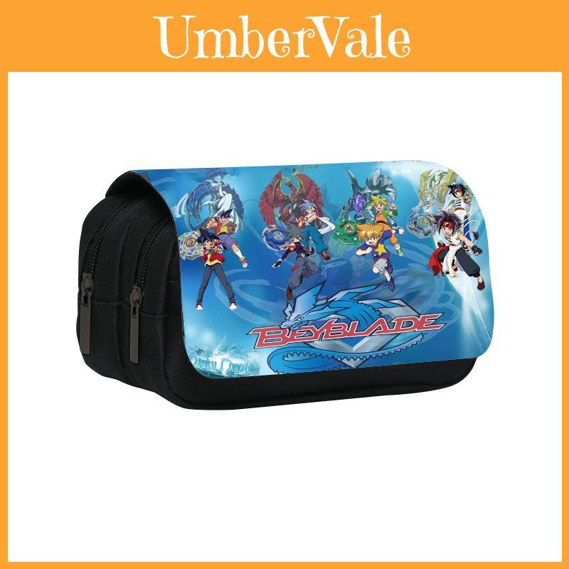 Borsa Portapenne a Doppio Strato con Stampa Personaggi Cartoon Beyblade per Scuola e Viaggio