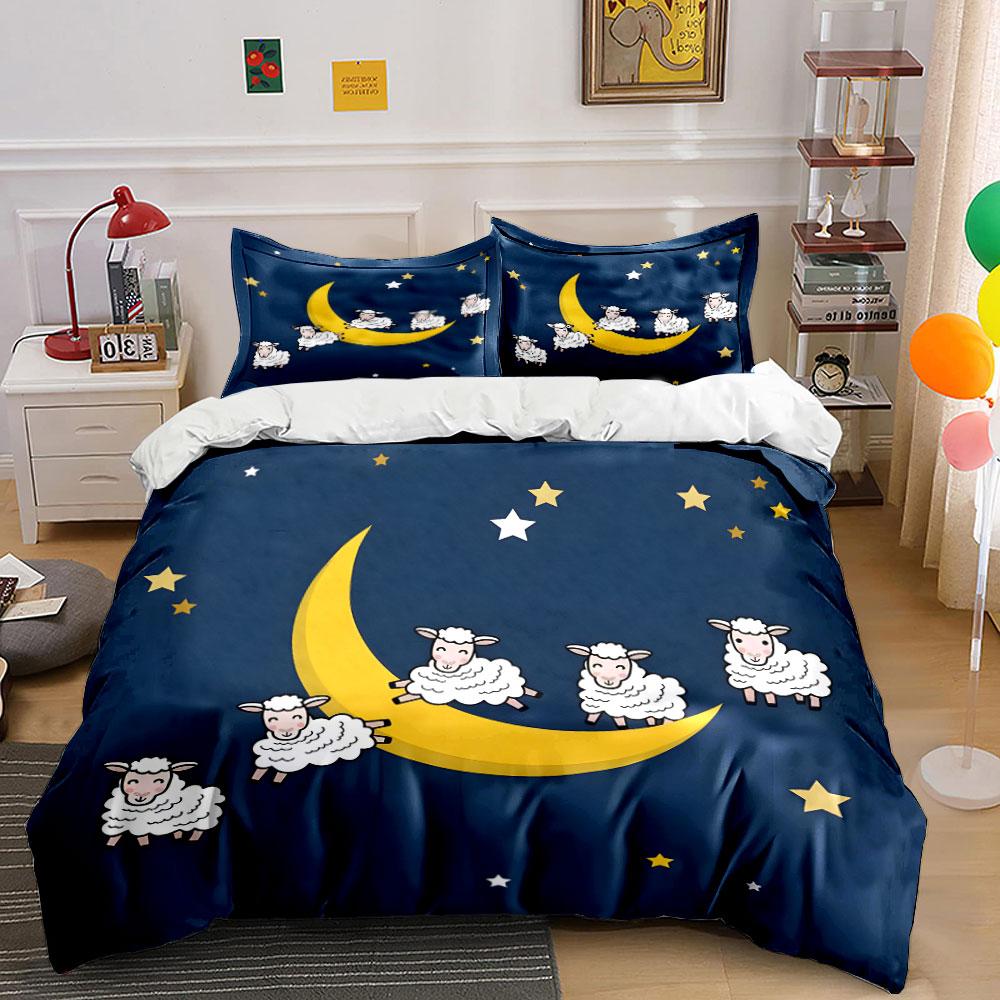 "Moon and Sheep Starry Bedding" Bedding Duvet Cover Set Duvet Cover Pillowcases (1 * Duvet Cover 2 * Pillowcases, Without Duvet Insert)