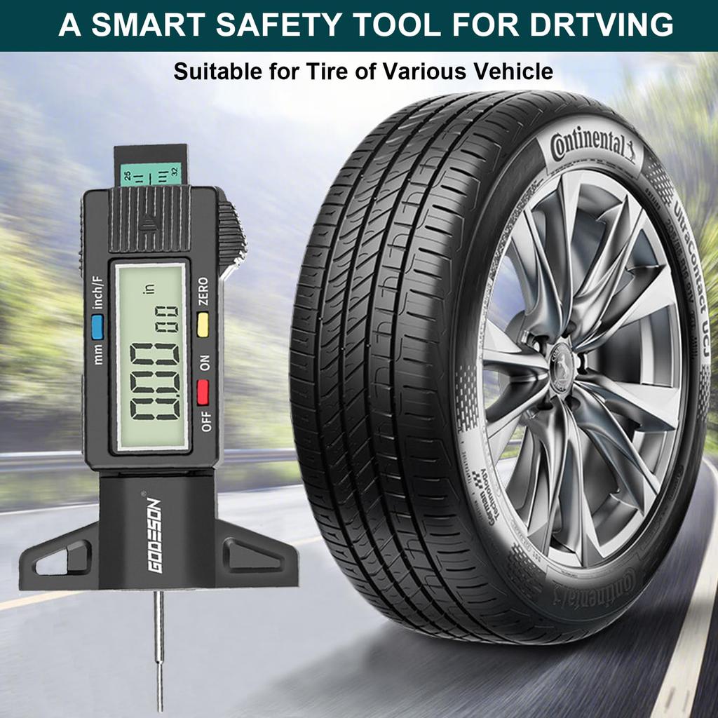 GODESON Tire Tread Depth Gauge, Digital Tire Tread Depth Gauge With 3 Modes-Fractional Inch, Decimal Inch And Millimeter, Tire Depth Gauge For
