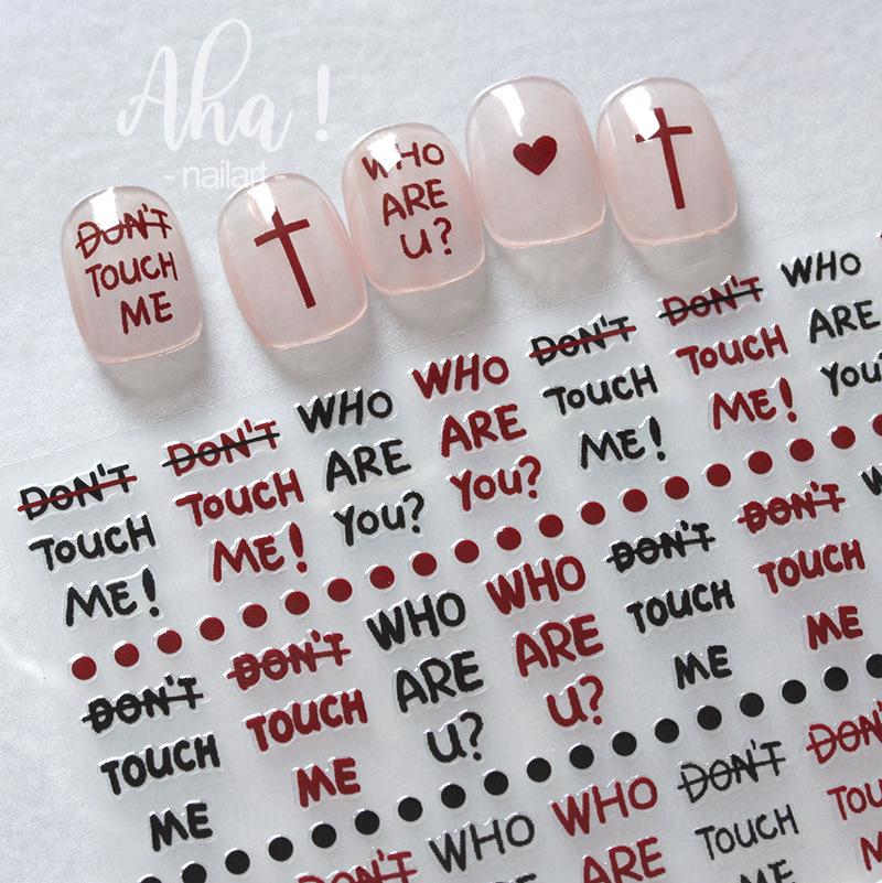 Aha 3D Nail Art Stickers - European & American Style, Red, Black & White Polka Dots, Cross & English Letters Design