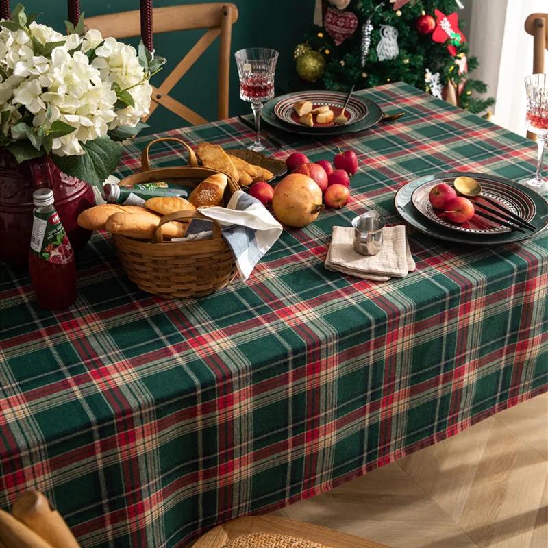 Green Plaid Tablecloth Christmas Checkered Washable Rectangular Table Covers for Farmhouse Christmas Party Dinner Holiday Decors