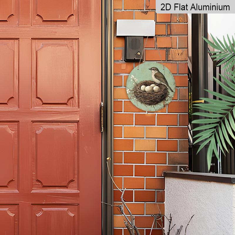 2D Flat Aluminum Retro Bird's Nest and Egg-Themed Wall Decor Rustic Style 7.87 Inches X 7.87 Inches Perfect for Homes, Studios, Cafes, Gardens, Front
