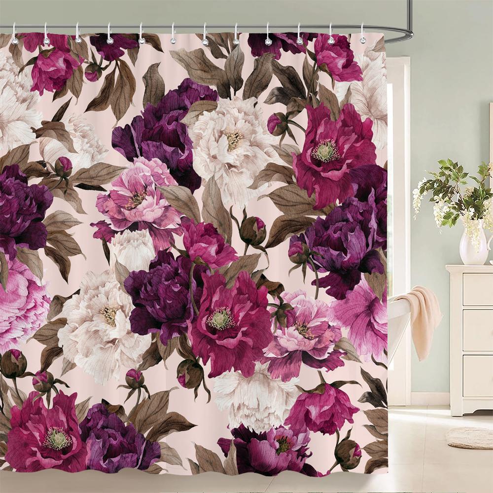 European Retro Flower Printed 3D Bath Curtains Waterproof Polyester Fabric Washable Bathroom Shower Curtain Screen With Hooks