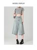 Women's Summer 2025 Light Blue High Waist Wide-Leg Denim Shorts