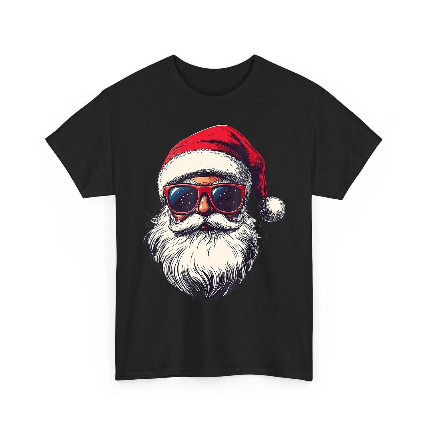 Cool Santa Claus Face Retro Sunglasses Christmas Unisex 100% Cotton T-shirt Mens Tees Top 2XL