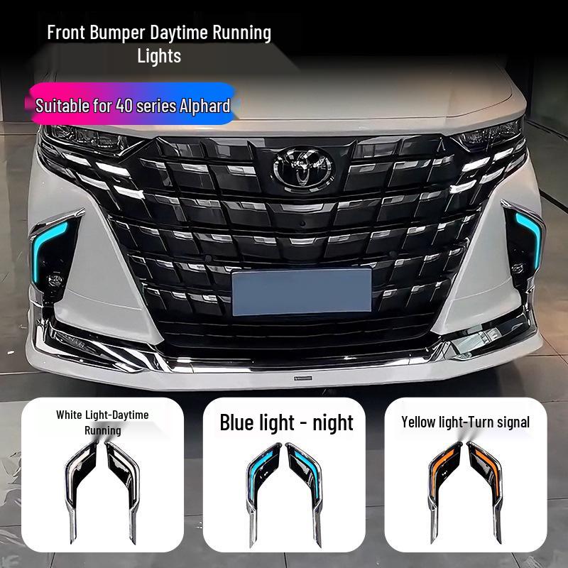 Alphard 40 Series Daytime Running Lights: Fits 24 Models, Three-Color Front Bumper Lights for Car Decoration.