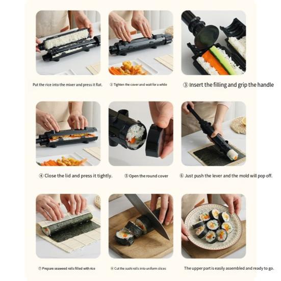 Sushi Maker Kit with Push-Button Release DIY Rice Mold Roller for Homemade Sushi Onigiri BPA-Free Plastic Fun Kitchen Tool for Sushi Lovers Kids