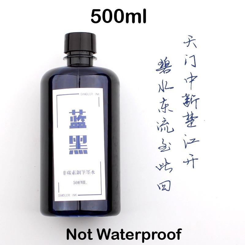 500ML Waterproof Large Capacity Fountain Pen Ink for Dip Pens Non-Carbon Blue Black Pigment Ink Durable Smooth Writing Stationer