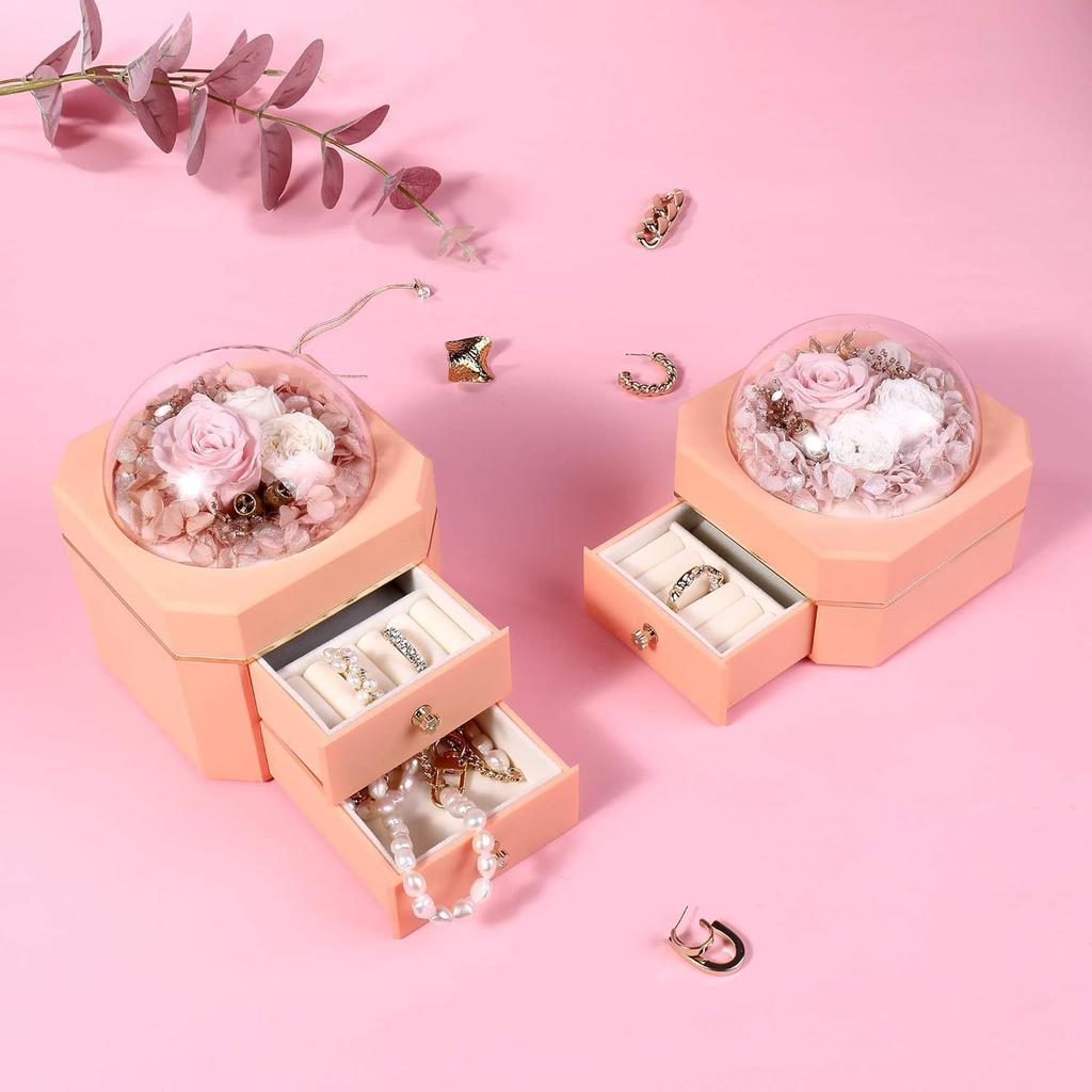 Valentine's Day Eternal Flower Single or Double Layer Drawer Jewelry Storage for Rings Necklaces Bracelets-Square Jewelry Box