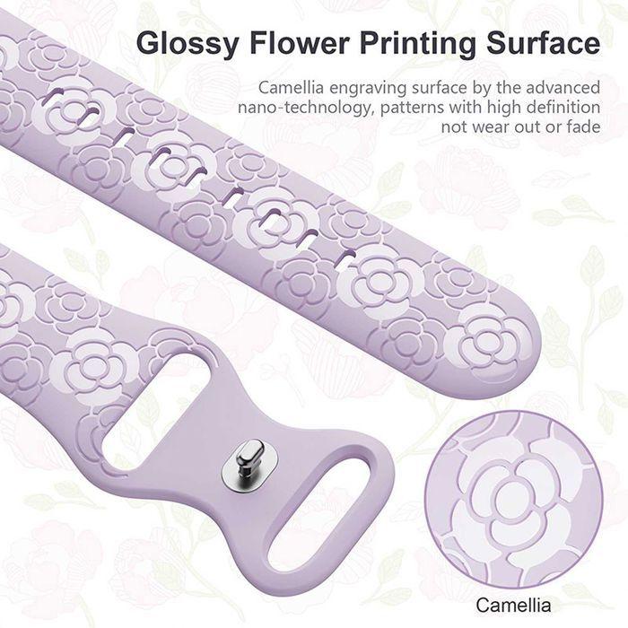 Bracelet pour Apple Watch Series Ultra 2/3, 11, 10, 9 8 SE 7 6 5 4 3 2 1 46mm-45mm-44mm-42mm-49mm Silicone Motif Floral Lavande