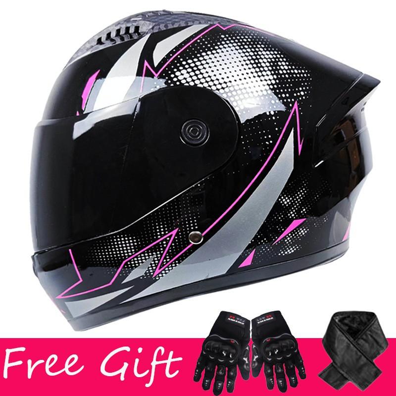 Gloves + Neck ZXC Double Lens Full Cover Helmet Men Women Riding All Round