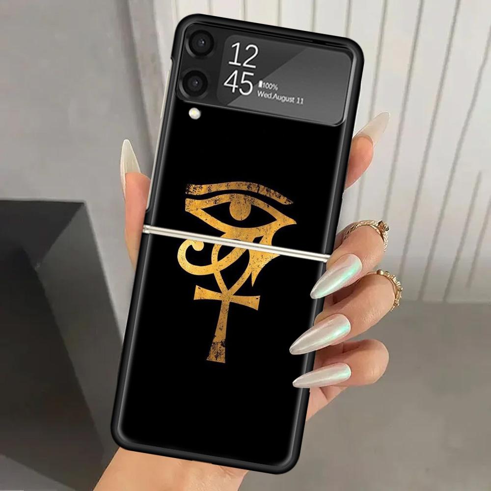 Sacred Eye of Horus Egypt Fresco Hard PC Phone Case For Samsung Galaxy Z Flip 6 5 4 3 Black Cover ZFlip6 Flip5 Flip4 5G Foldable