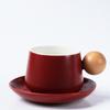 Home Coffee Cup and Saucer Set Expensive Mug Gift Ceramic Vintage Tea Set Wooden Handle Classic Mug Solid Color Ceramic Teacup