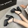 Fashion White Mary Janes High Heels Women Cute Bow Patent Leather Thick Heel Pumps Buckle Strap Lolita Shoes Black Dress Party Shoes