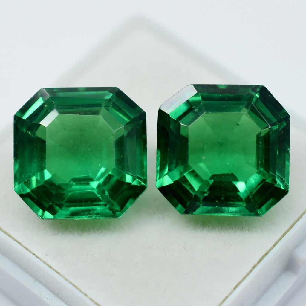 20.40 Ct Natural TSAVORITE GARNET Square Cut GREEN Loose Gemstone Pair CERTIFIED