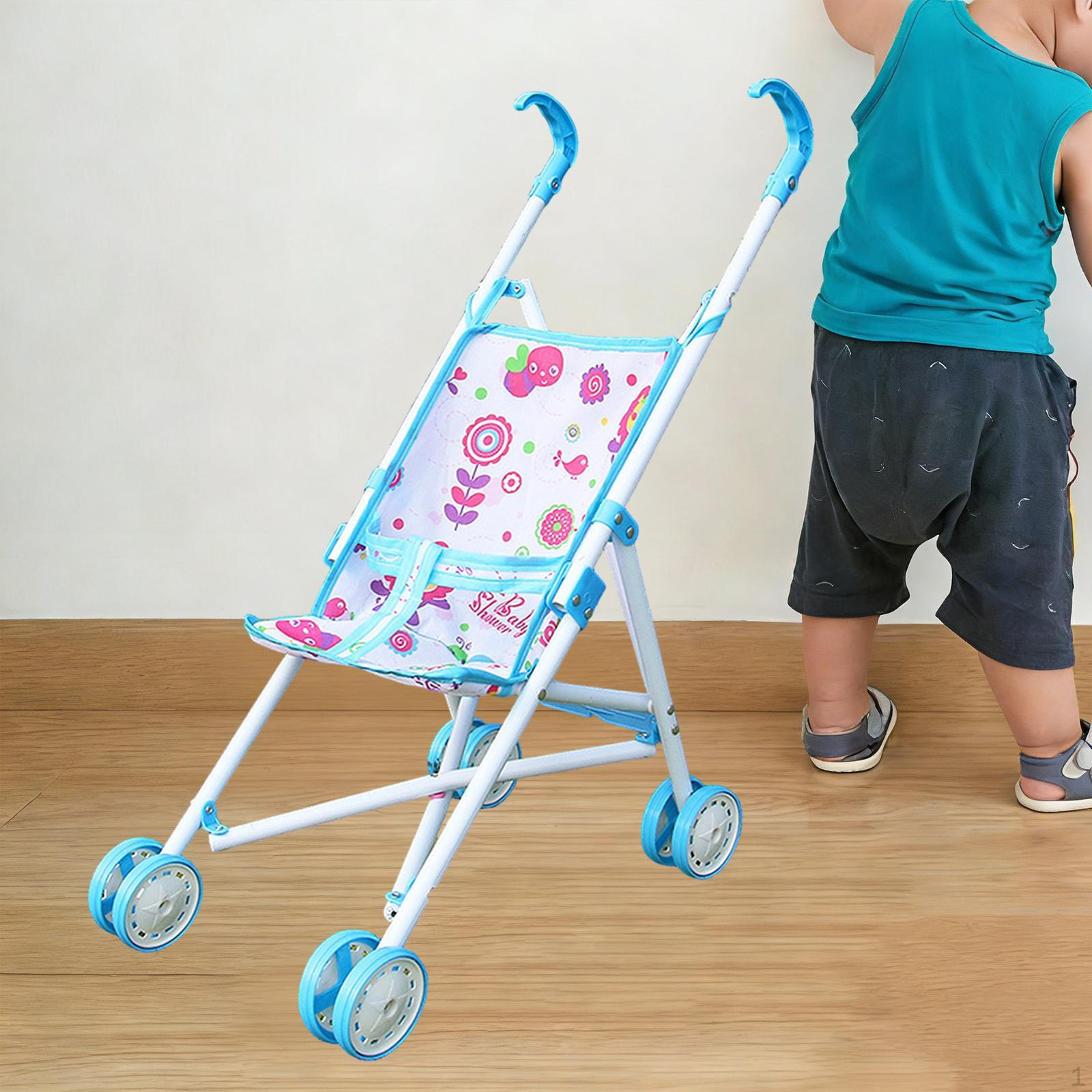 

Іграшковий візок для ляльки Ранній розвиток Подарунок на день народження Інтерактивний Складаний Навчальний Гра-імітація синій