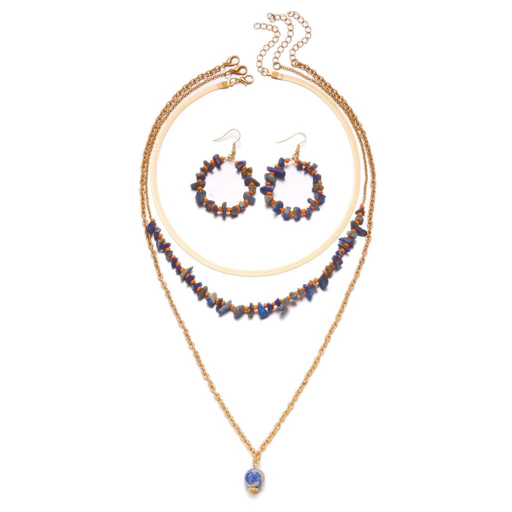 Artistic Womens Necklace And Earrings Set Featuring Alloy Metal Crushed Stone