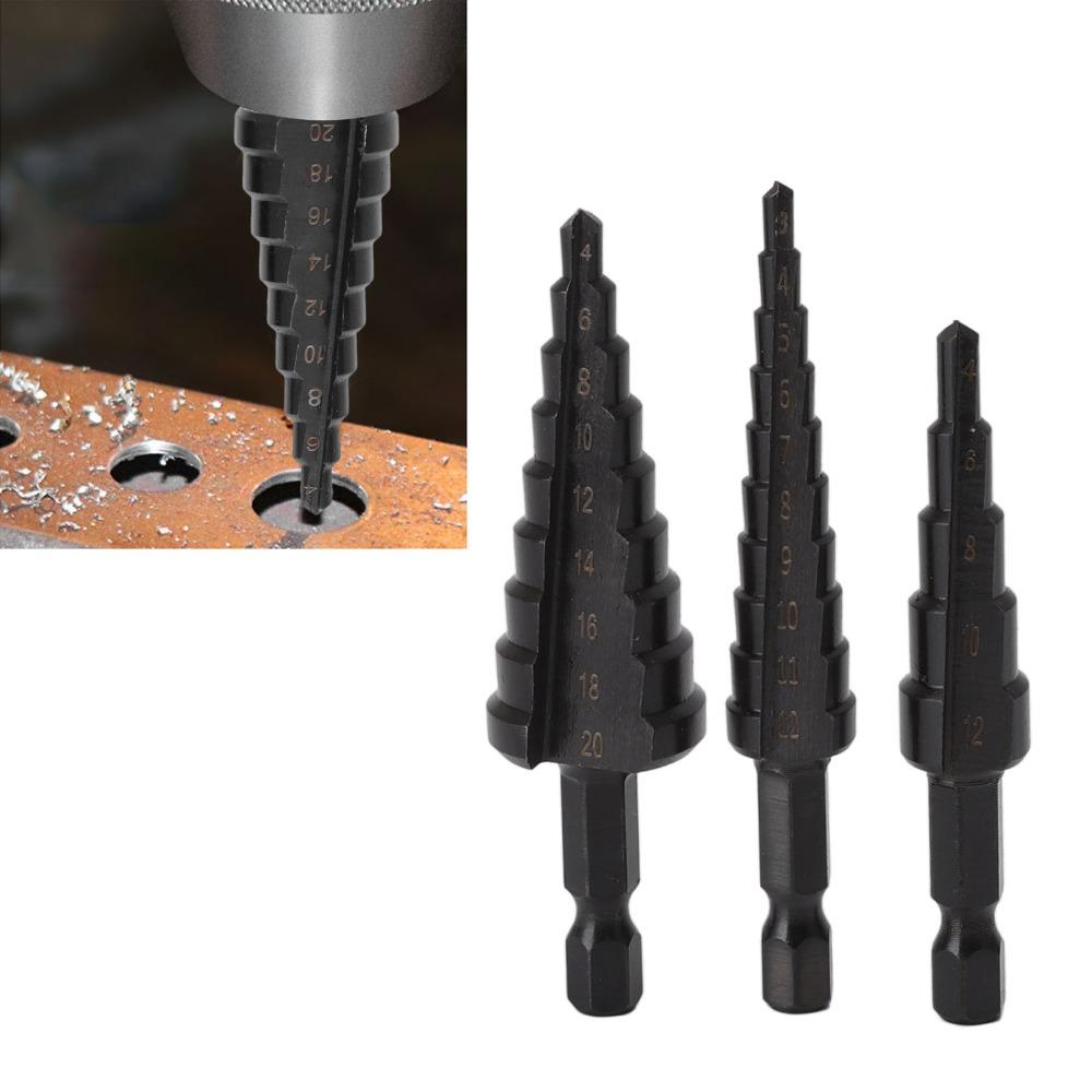 3pcs Precision Step Drill Bit Set Hex Shank Bearing Steel Step Drill Bit  Home Improvement