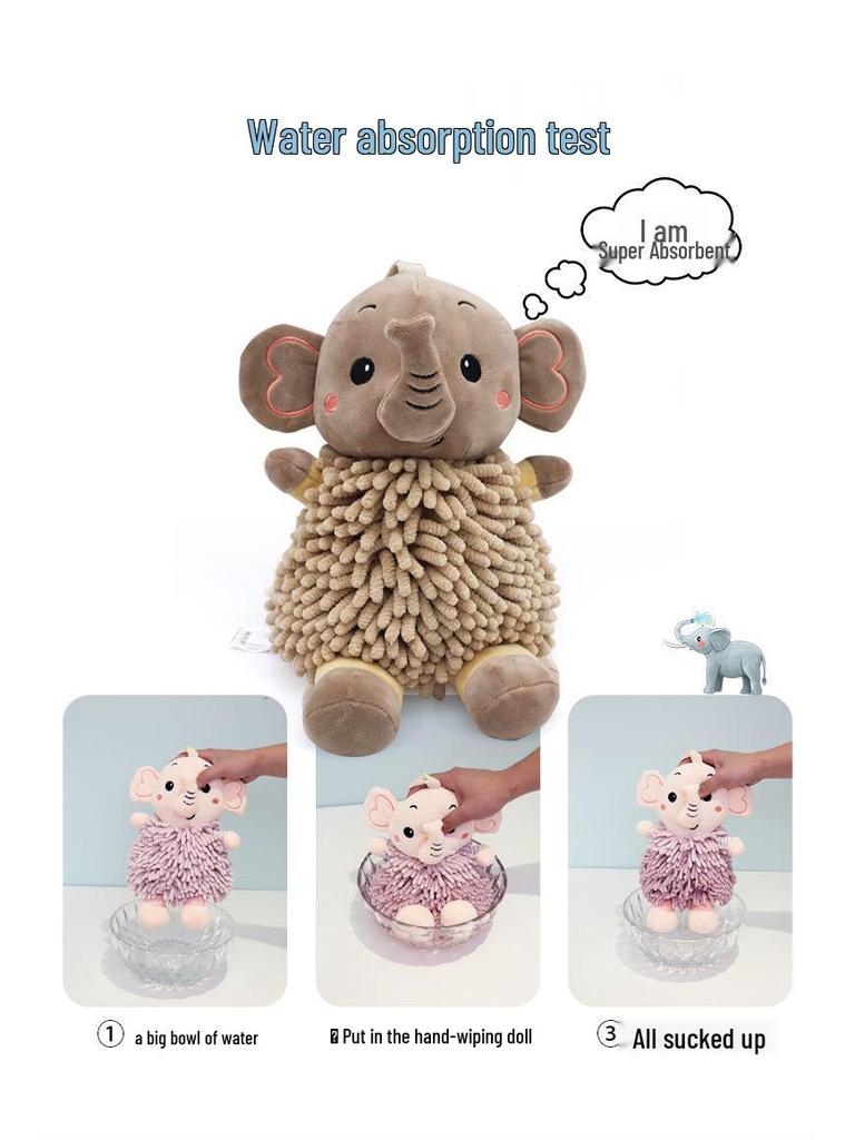 Cartoon Elephant Chenille Plush Toy & Absorbent Hand Towel