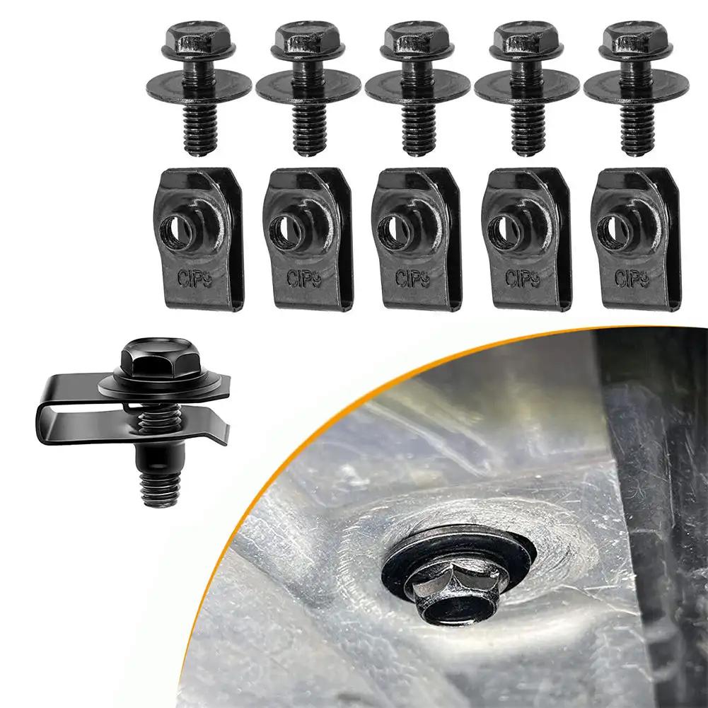 Car Body Bolts & U-nut Clips M6 Engine Cover Undertray Splash Shield Guard Bumper Fender Liner Retainer Fastener Rivet Screws