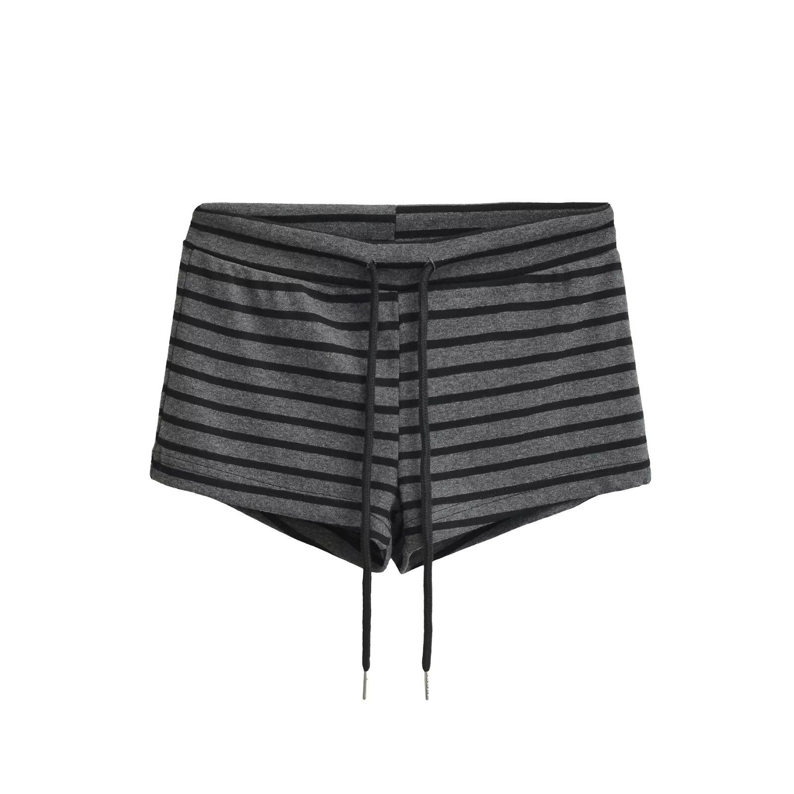 YPFF Women s Trendy Striped Drawstring Casual Low-Waist Slim Fit Shorts L