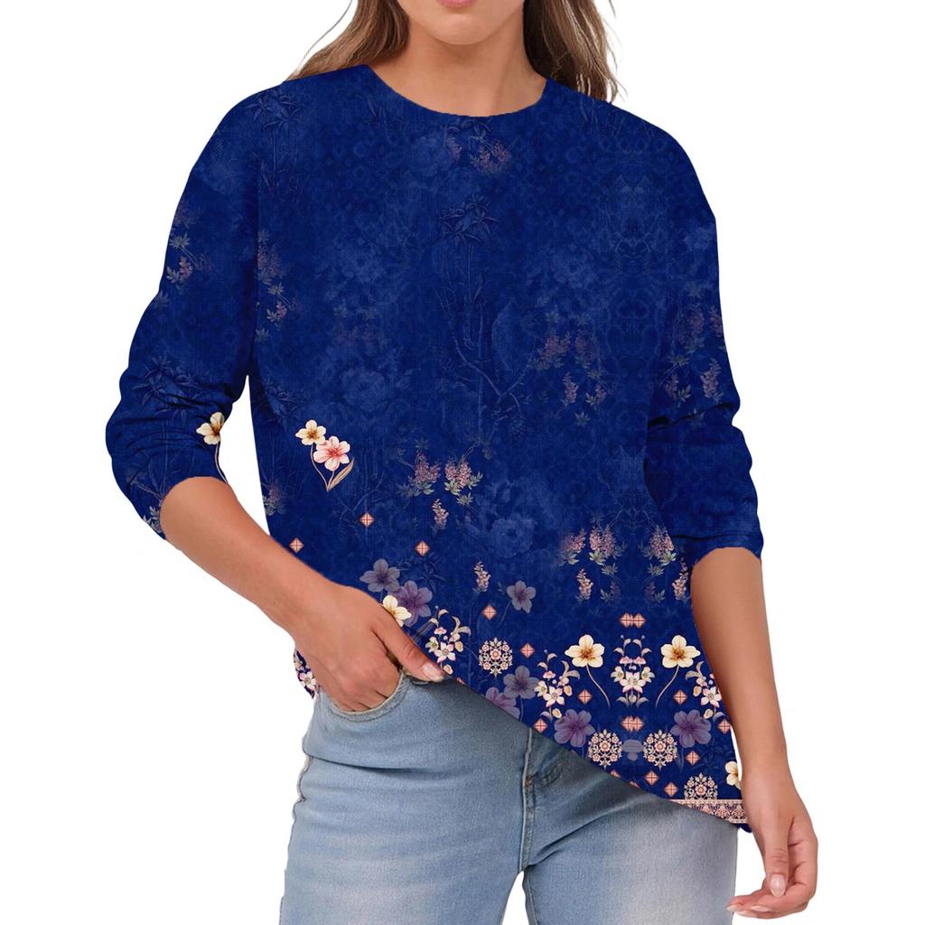 Women's Fashionable Casual Round Neck Solid Color Long-sleeve Top