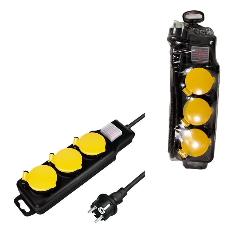 LogiLink Waterproof Power Strip: 3 CEE 7/3 Sockets IP44 Protection 1.5m
