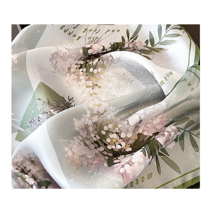 100% Pure Silk Square Scarf Women Lightweight Floral Print Neck Accessory