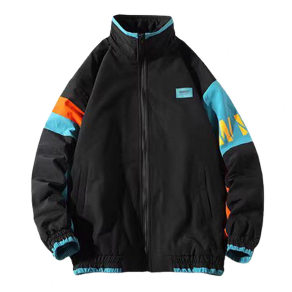 

Мужская и женская свободная куртка в стиле ретро с воротником-стойкой, длинным рукавом, уличная бейсбольная куртка, пальто с цветными блоками, пальто для любителей осени и зимы M чёрный