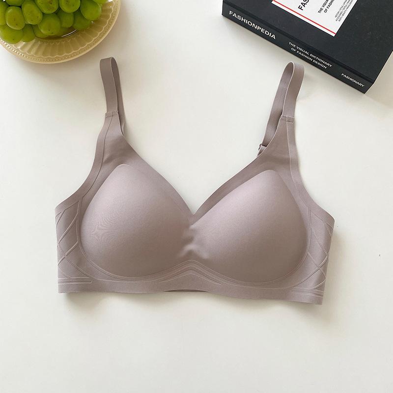 Flocking Strip Soft Support Traceless Underwear Women's No Steel Ring Small Breasts Gather and Close Secondary Breasts Fixed Cup Bra