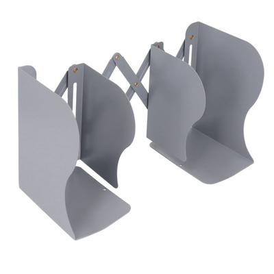 Retractable Bookend Orderly Storage Adjustment Metal Construction Foldable Gray Metal Book Ends for Home School Office