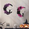 Halloween Wreath for Front Door Black Cat Moonlight Garland LED Lights Door Decor with Purple Flowers Indoor Outdoor Spooky Party Decoration