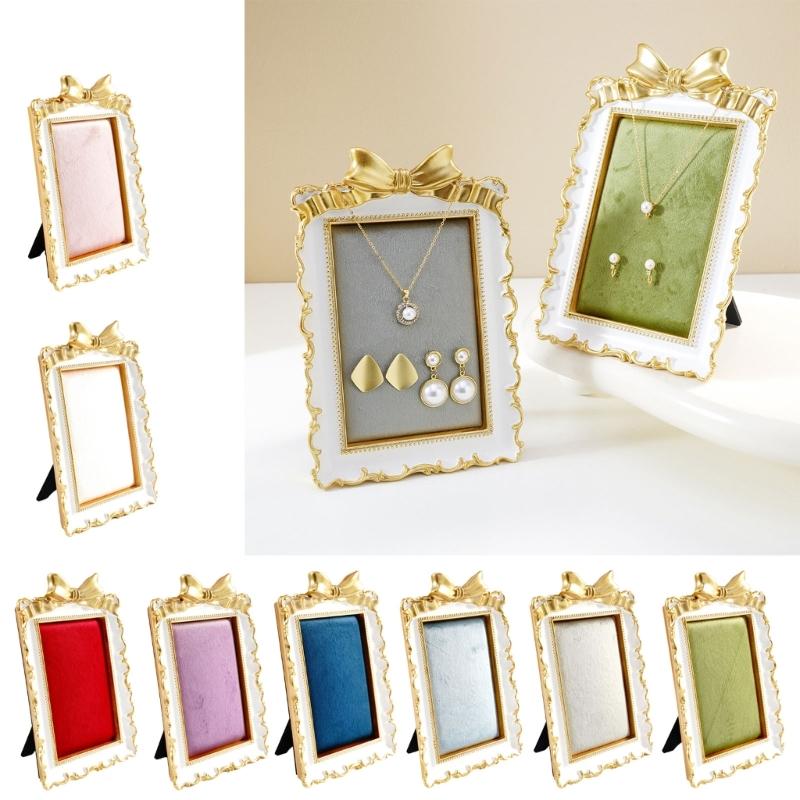 Jewelry Display Stand with Lined Panel, Ornate Resin Frame, Tabletop Holder for Vanity, Counter, and Dresser Display