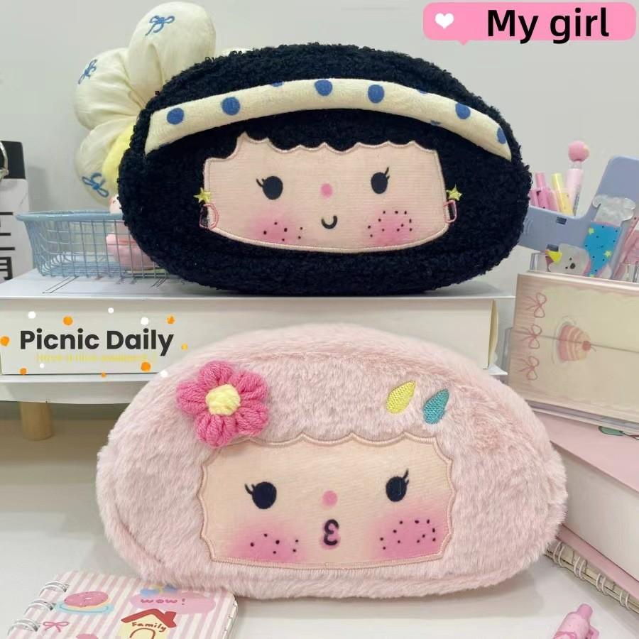 Cartoon Plush Pencil Case Large Capacity Student Pen Bag Girls Cute Soft Stationery Storage