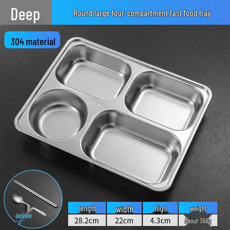 Stainless Steel Four-Compartment Lunch Tray