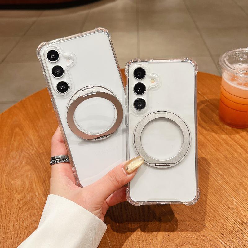 Compatible Samsung Transparent Phone Case with Rotating Bracket, MagSafe, and Four-Corner Drop Protection for A57, A35, and A54.