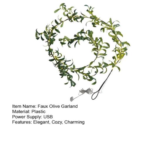 Lighted Artificial Olive Garland 6FT Fairy Light Faux Greenery Olive Vine Pre-lit Olive Garland for Spring Christmas Holiday Fireplace Decor