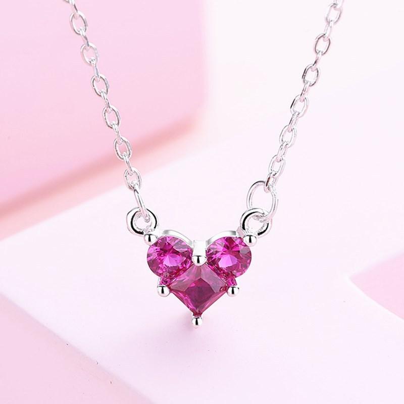 

925 Sterling Silver Pendant Necklaces For Women Luxury Jewelry Engagement Heart Red Zircon Vintage Accessories Jewellery срібний
