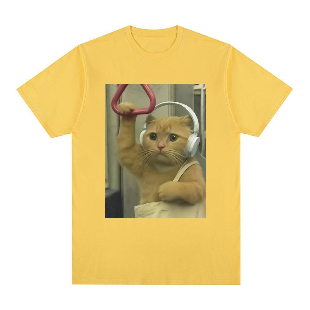 Subway Cat Meme T-shirt Gen Z Joke Stupid Brainrot Cat Lover Gift T-shirts Funny Kitty Cool Cotton Short Sleeve T-Shirts Unisex