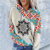 Aztec hettegenser for kvinner med langermet geometrisk mønster i fargeblokk Genser med snøring