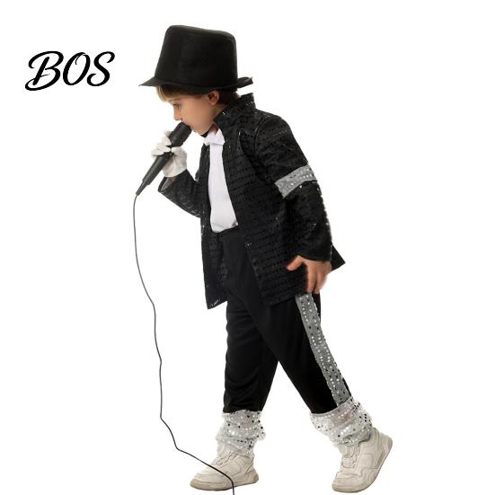 Retro kostým pro dětského hudebníka na Halloween, sada pro děti, černá flitrovaná bunda, kalhoty, klobouk, rukavice, kompletní oblečení na vystoupení, 80. 90. léta, Disco